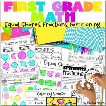 1ST GRADE MATH Fractions Worksheets, Partitioning, Equal Shares