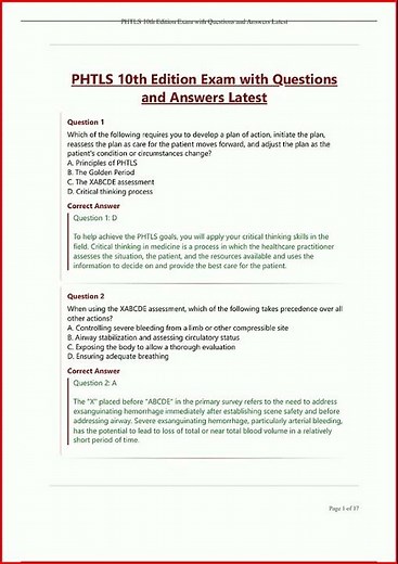 Phtls 10Th Edition Exam With Questions And Answers Latestupdate video