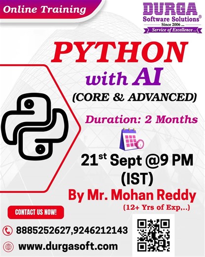 PYTHON with AI (CORE & ADVANCED) Online Training @ DURGASOFT #durgasoftware #python #shorts