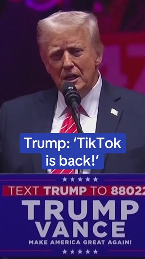 Trump announced the return of TikTok at his victory rally. ‘I like TikTok!’ he declared. 🎥 Reuters #trump #politics #donaldtrump #news #tiktokban