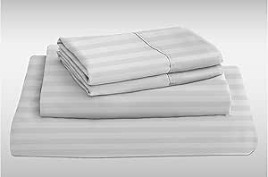 Femini Fashion My Egyptian Giza Cotton Sheets Queen Size, 16 Inches Extra Deep Pocket, 100% Giza Long-Staple Giza Cotton Bedsheet Soft Breathable Sheets - White Stripe