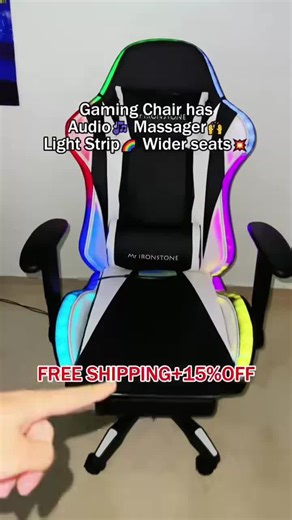 video, 【New Version】Mr IRONSTONE Red Gaming Chair with Speakers and Led Lights Ergonomic Massage ...
