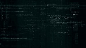 Advance data matrix, telemetry and encrypt numbers simulation user interface display in cyber space abstract de-focus environment background