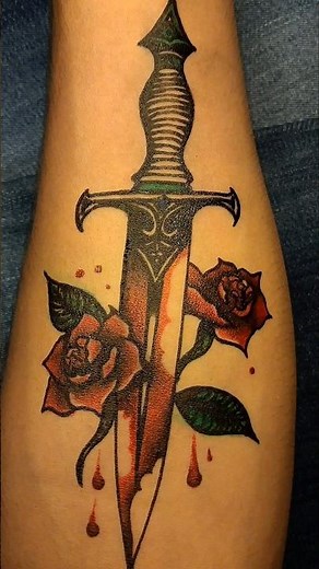 "Gel Pen Art: Blooded Sword & Rose Temporary Tattoo"....#tattoo #art #drawing #bodyarts #blood #rose