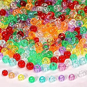 1000+ Pieces Clear Pony Beads Bulk, 9 Colors 6x9mm Transparent Acrylic Bead Large Plastic Kandi Beads for Bracelets Big Hole Hair Braids Girls Kids Jewelry Making Crafts DIY Projects