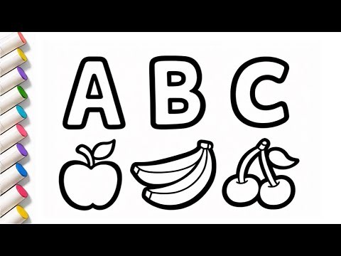 ABC 🍎 🍌🍒Fruits Drawing, Painting and Coloring for Kids & Toddlers | Draw, Paint and Learn