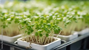 A topdown view of a compact hydroponic microgreens setup, showcasing the modern techniques used for growing these compact crops in urban settings.