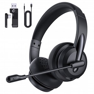 Froura Wireless Headset with Microphone for Work, 2.4GHz Bluetooth Headphones with Noise Cancelling Microphone for Phone, Computer, Laptop, Black