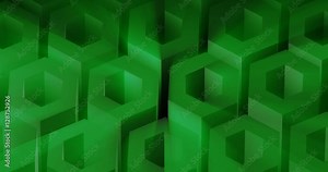 A slow moving looping background design animation of 3D hexes with light rays.