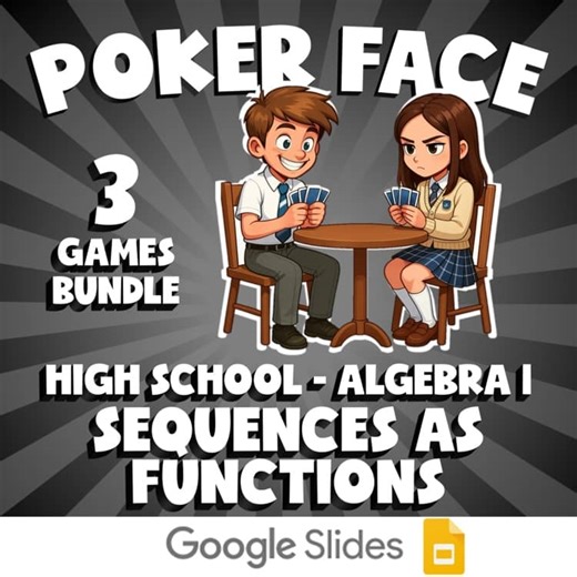 3 POKER FACE Math Games - Sequences as Functions - Algebra 1 No Prep Review