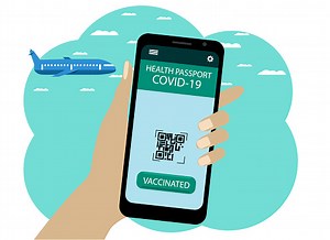 Vector illustration of a hand with a phone. On the screen, the...