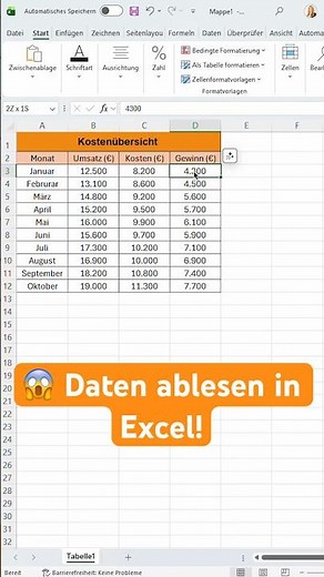 🤯 Excel-Tipp: Tabellen-Daten einfach ablesen & Schnellanalyse! #excel