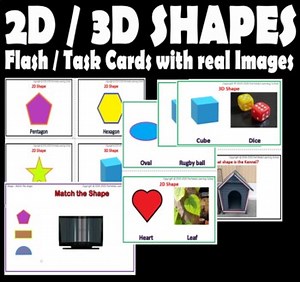 2D 3D Shapes Flash, Task cards - What Shape, Matching Shape. All Real Images