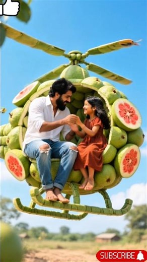 Cute Baby flies a Guava helicopter made by dad#ai #baby #love