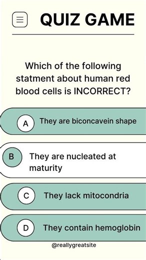 Which of the following statment about human red blood cells is INCORRECT #biology #neet #ncert