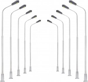 Yetaha 20Pcs Model Railway Train Model Street Lights, LED Dual Lampposts, HO OO Scale, Dual Heads Gauge Model Street Light Layout, LEDs Light 3V Train Scenery Miniature Accessories