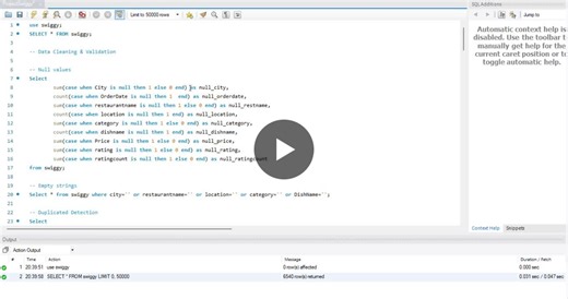 📊 Swiggy Orders Data Analytics Project | MySQL Developed an end-to-end SQL data analytics project using a Swiggy orders dataset, focusing on data cleaning, dimensional modeling, and business… | Neeraj Ravi