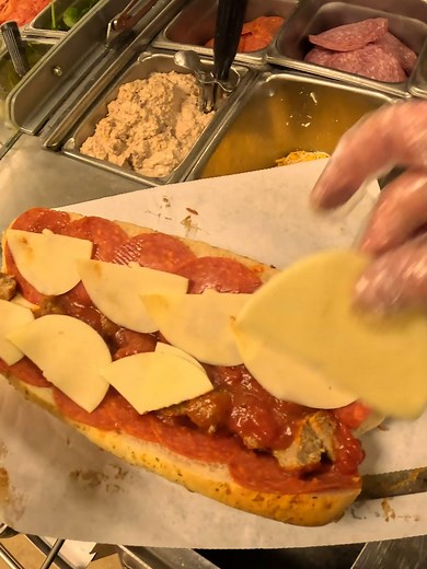 Toasted Pizza Sub with Meatballs and Provolone | Subway Sandwiches POV
