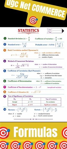 Formulas of Statistics all in one page || UGC NET COMMERCE 2026 statistics formula #ugcnetcommerce