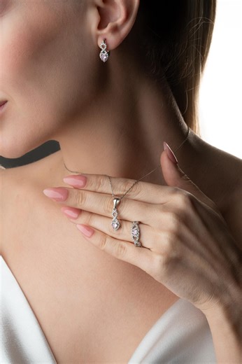 Pink Stone Infinity Jewelry Set in 925 Sterling Silver, Necklace Earrings and Ring Set - Etsy