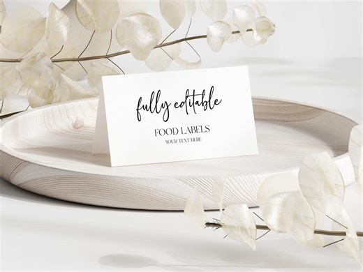 Black White Minimalist Food Label Card | Place Card | Editable Template | Plain Simple Basic Birthday Party Bridal Shower Baby Shower B37 - Etsy