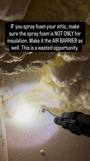 Travis Jones on Instagram: "This is one of my favorite real-world examples. Two rafter bays, right next to each other. One is sealed tight. The other is leaking air like it’s trying to cool the whole neighborhood. 💨 Spray foam isn’t just about R-value. Done right, it’s your air barrier. Done sloppy, it’s expensive insulation that still lets heat, dust, and moisture pour into the house. On attics like this, a simple touch-up makes all the difference — and your comfort and HVAC system feel it imm