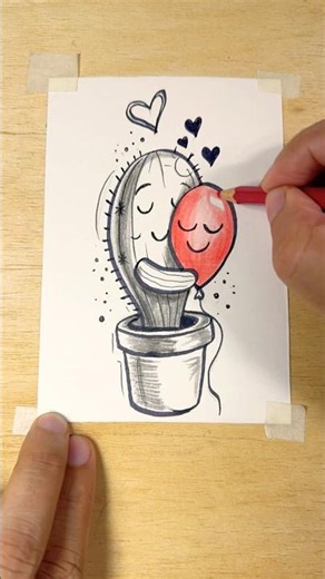 When Cactus Falls in Love with a Balloon 🎈 | Cute Love Art Drawing