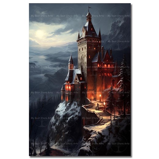 Dracula Castle Art Print - Fantasy Wall Art, Vampire Castle Poster, Spooky Gothic Dark Academia Picture - Etsy