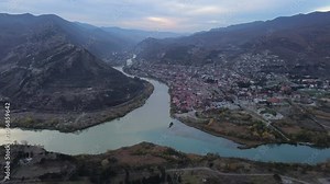 Drone views of mtskheta, the old capital of Georgia and Jivari monastery