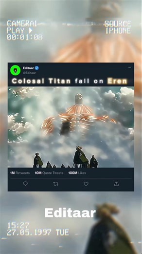 Colossal Titan falls on Eren 😱#trending #viral #virslshorts #AOT #Eren