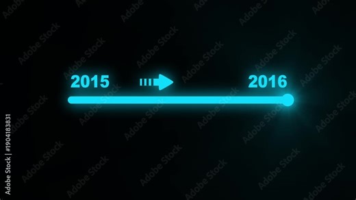 Glowing Timeline Slider Transition from 2015 to 2026 Blue Neon Progress Bar with Arrow