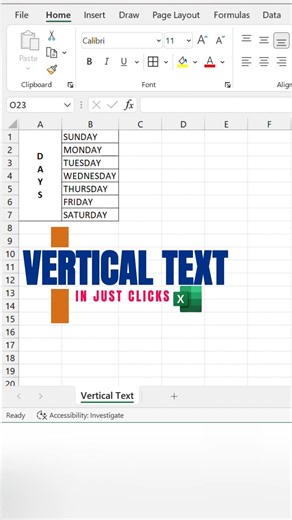 Change horizontal texts to vertical in CLICKS | Excel text orientation.