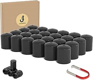 24PCS Lug Nut Covers - Universal 21-23mm Wheel Lug Nut Caps with Removal Clip and 4 Tire Valve Stem Caps, Inner Wheel Bolt Caps Anti-Rust Dust Wheel Exterior Decorative Accessories(Black)