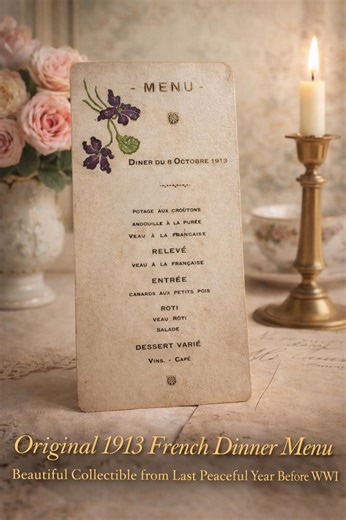 Original 1913 Collectible French Dinner Menu – Belle Époque Pre WWI Ephemera – Hand Painted Floral Antique Menu – 8 October 1913 - Etsy