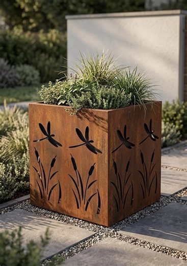 Custom Metal Planter Box With Dragonfly Design - Etsy