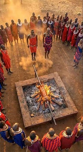 Maasai Jumping Ritual Before the Great Meat Feast 🍖🔥#MaasaiRitual#TribalFeast#AfricanCulture