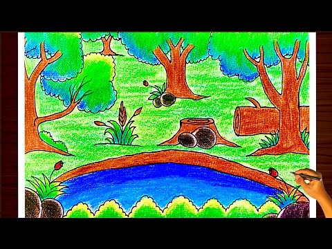 How to draw a forest scenery step by step| Forest drawing easy | Jungle drawing#forest #drawing