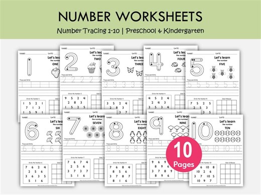Number Tracing Worksheets 1–10 Printable | Preschool Math & Counting Practice | Trace Write Numbers | Pre K Kindergarten - Etsy