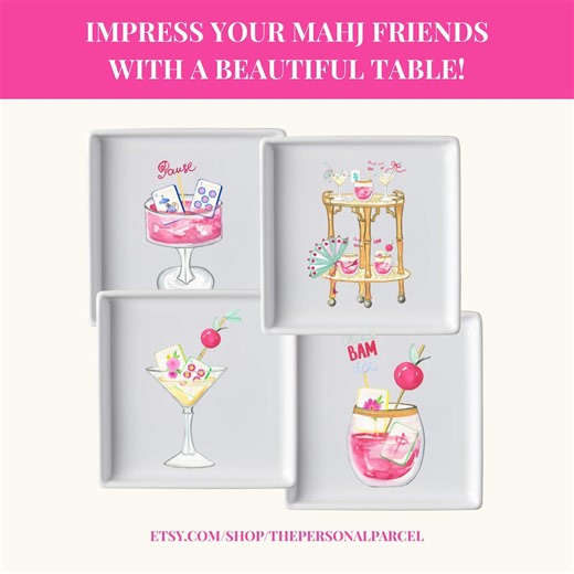 Mahjong Snack Plates, Chic Ceramic Dishes, Set of Four - Etsy