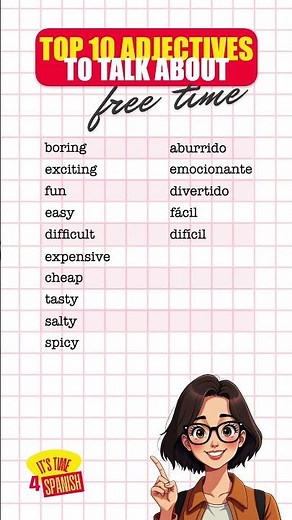 🎬 🎵 10 Must-Know Spanish Adjectives to describe Free Time Activities | Quick Spanish Revision