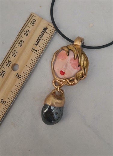 HEMATITE Necklace Pretty Moon Face Boho Pendant Art to Wear Ooak Handmade One of a Kind Chakra Good Fortune Hippie Bohemian - Etsy