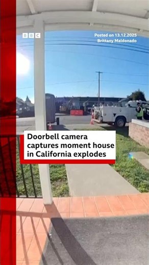 Doorbell camera captures California house explosion. #California #BBCNews
