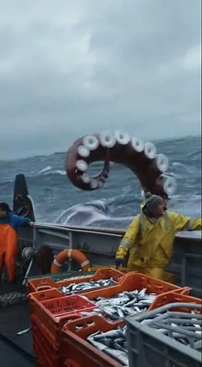 The Most Terrifying Moment at Sea: Tentacles From the Deep! 🌊🚢 #sea #squid #kraken