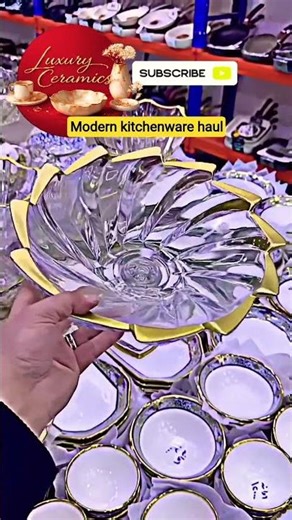 Luxury Gold-Rimmed Glass Fruit Bowl ✨ #luxuryceramics #homedecor