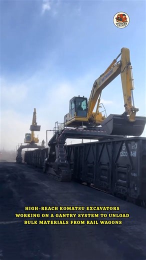 Innovative Train Wagon Unloading with Komatsu Gantry Excavators | Gantry Excavator for Rail #shorts
