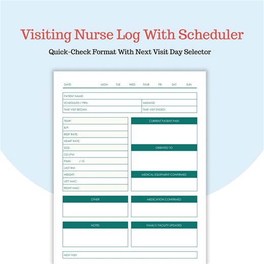 Patient Visit Note With Next Day Tracker - Nursing Progress Note - Medical Equipment Log - Mileage Sheet - Google Docs and PDF - Etsy Canada