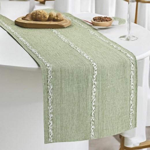 Sage Green Embroidered Table Runner – Rustic Cotton Linen Decor - Etsy