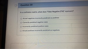 In a confusion matrix, what does "False Negative (FN)" represen... | Filo