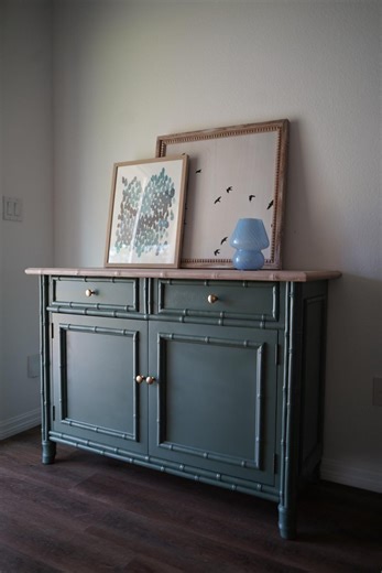 Dark Green Bamboo Buffet With Champagne Bronze Hardware – Two Drawer Cabinet - Etsy