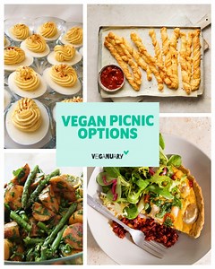 There are SO many delicious vegan dishes you can make for a family picnic! 😋☀️ From egg-free quiches and 'cheese' straws, to creamy potato salads and bedevilled eggless eggs, check out our recipe section for inspiration this #NationalPicnicWeek 👉 https://veganuary.com/recipes/ | Veganuary